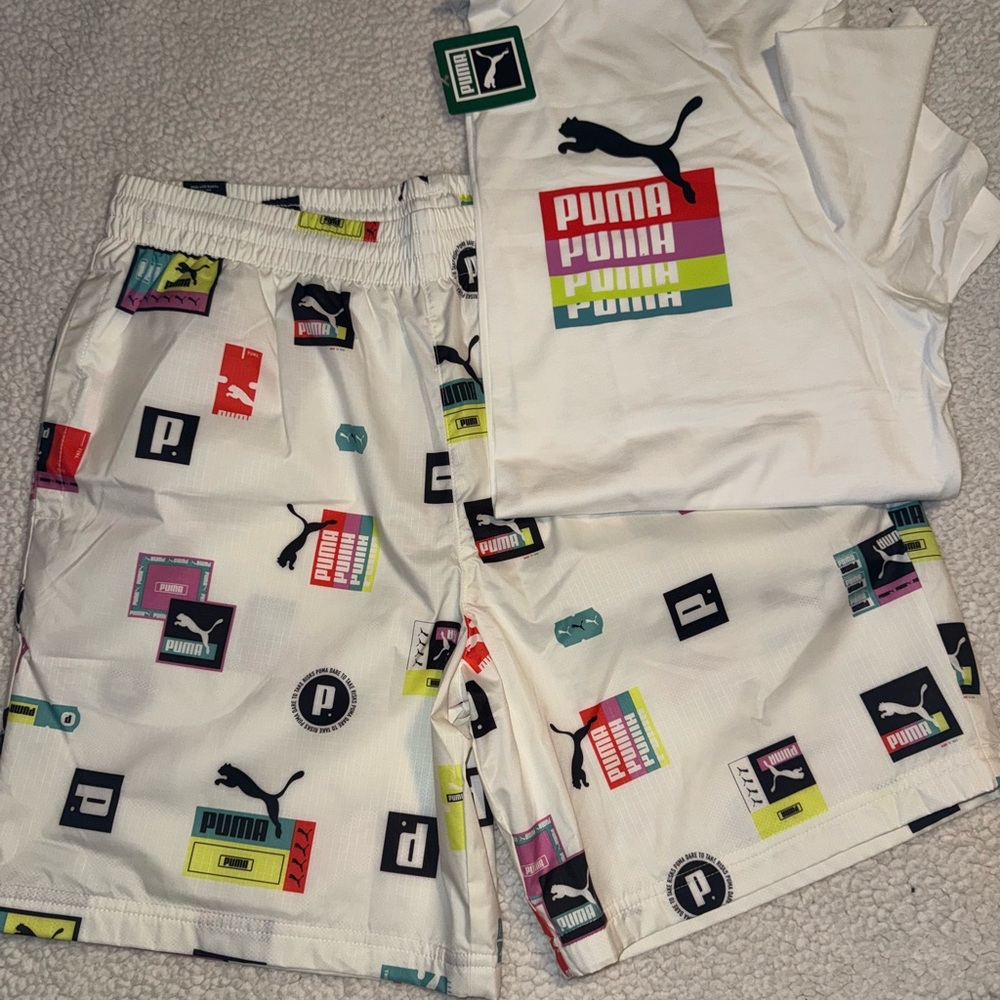 Men Puma Classic White Tee with Logo and shorts brand new!